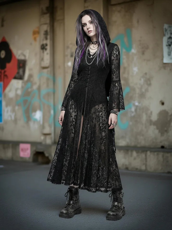 Hooded Lace Gothic Maxi Dress