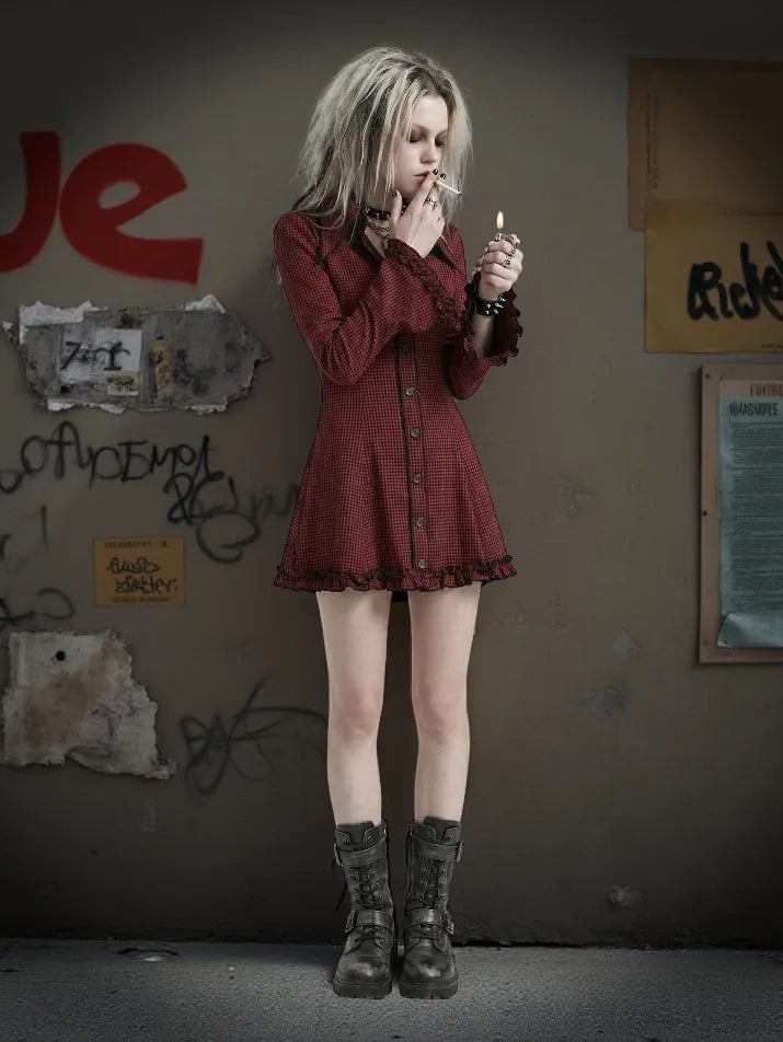 Plaid Hem Gothic Shirt Dress