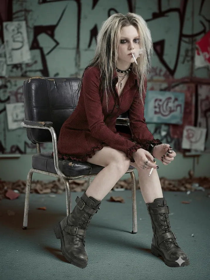 Plaid Hem Gothic Shirt Dress