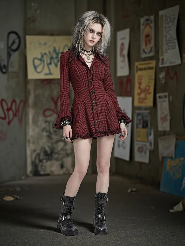 Plaid Hem Gothic Shirt Dress