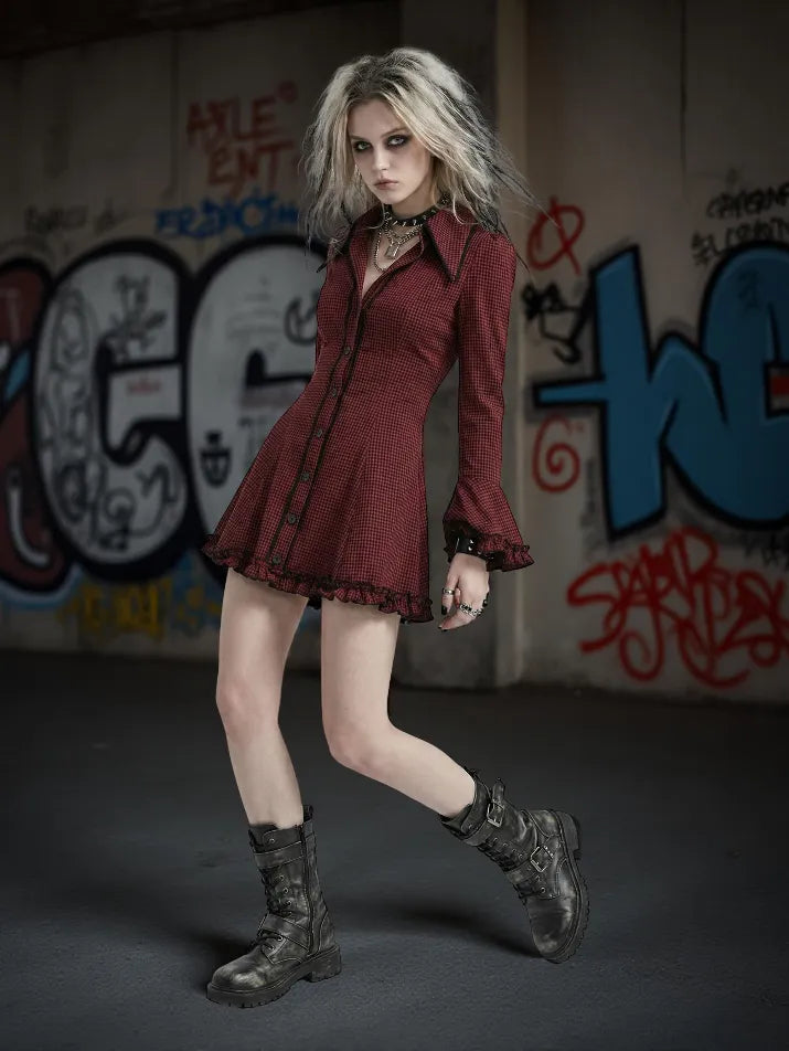 Plaid Hem Gothic Shirt Dress