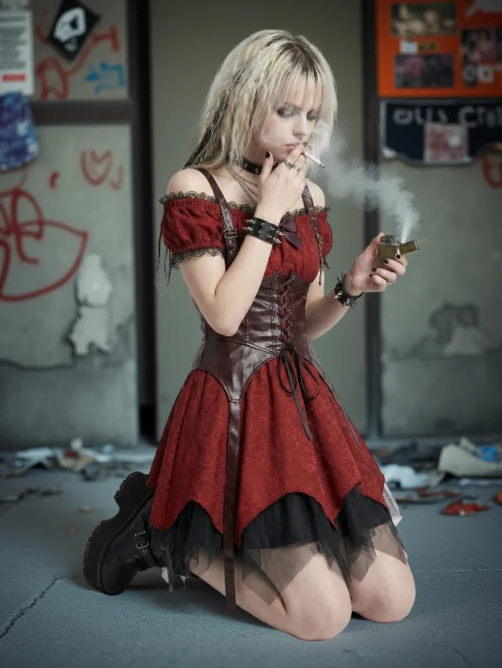 Slash Neck Lace Mini Dress
