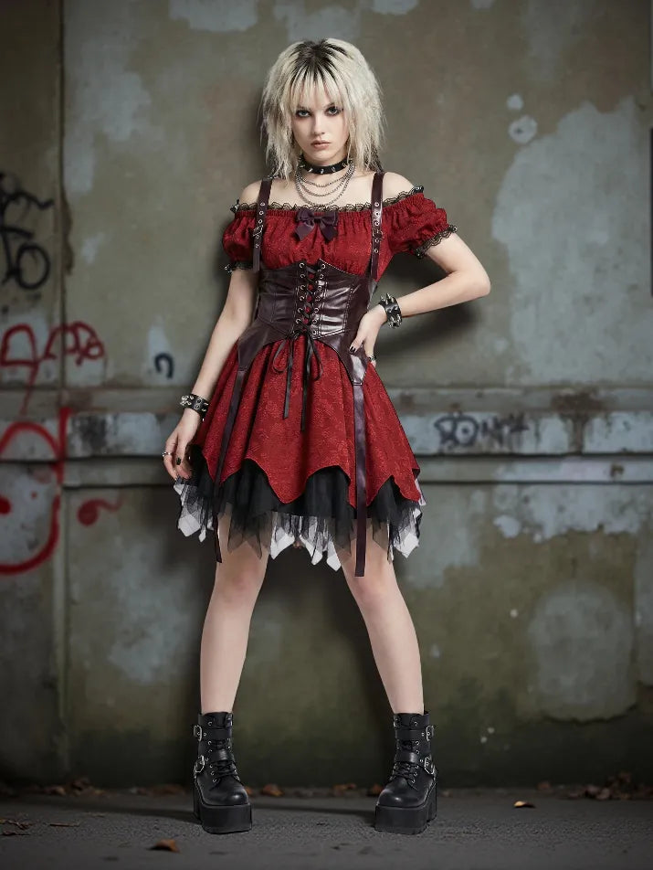 Slash Neck Lace Mini Dress
