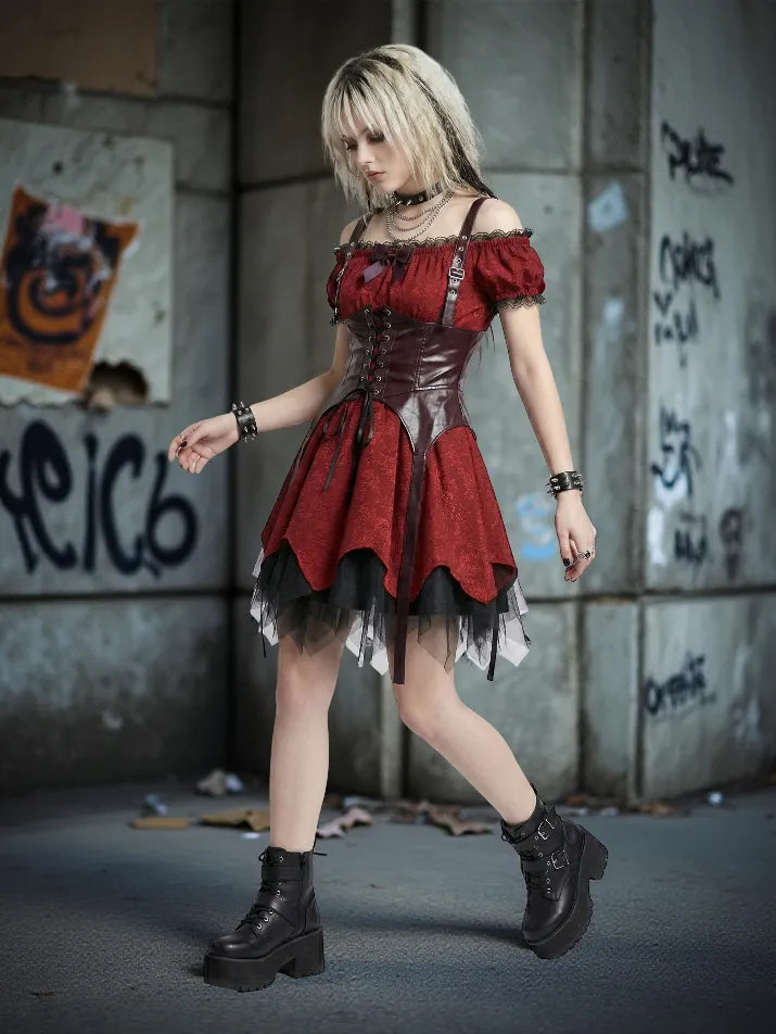 Slash Neck Lace Mini Dress