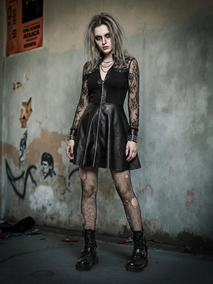 Zipper Patchwork Mini Dress