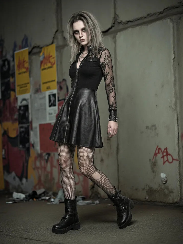 Zipper Patchwork Mini Dress