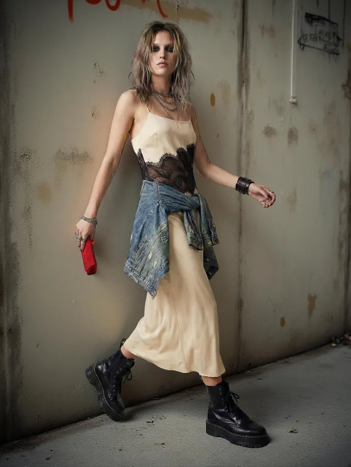 Backless Lace Patchwork Maxi Dress