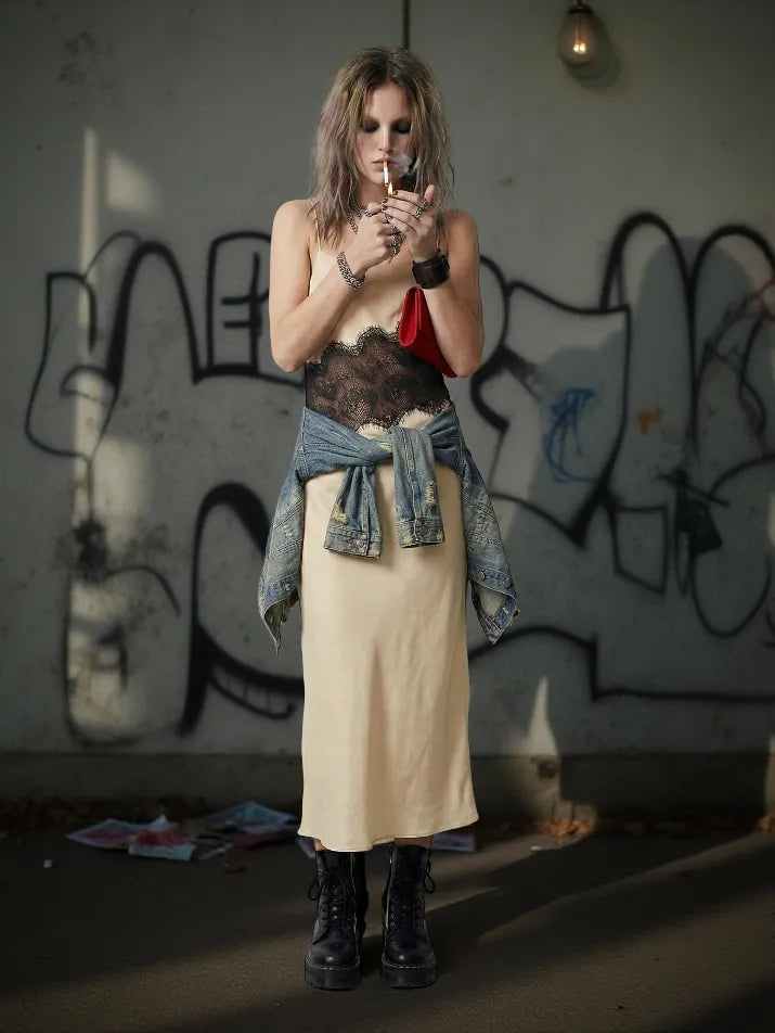 Backless Lace Patchwork Maxi Dress