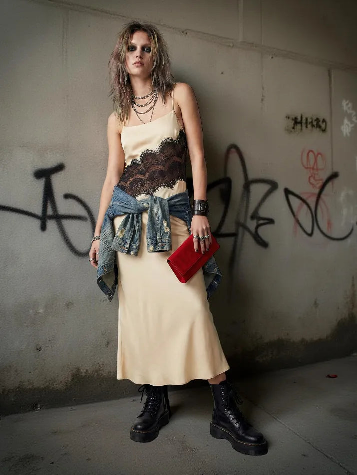 Backless Lace Patchwork Maxi Dress