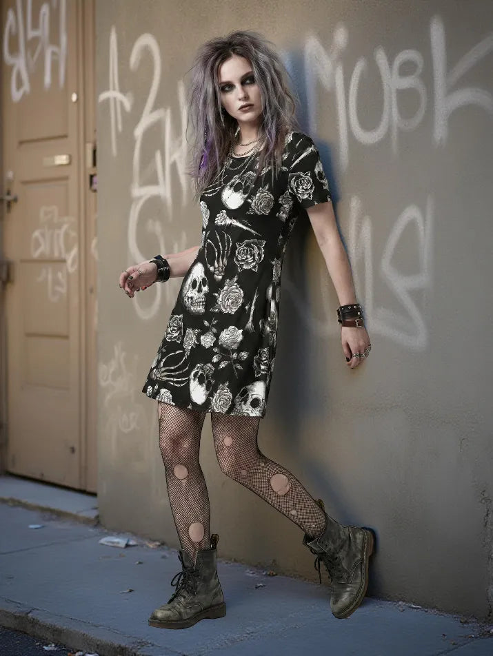 Skull Graphic Gothic Dress