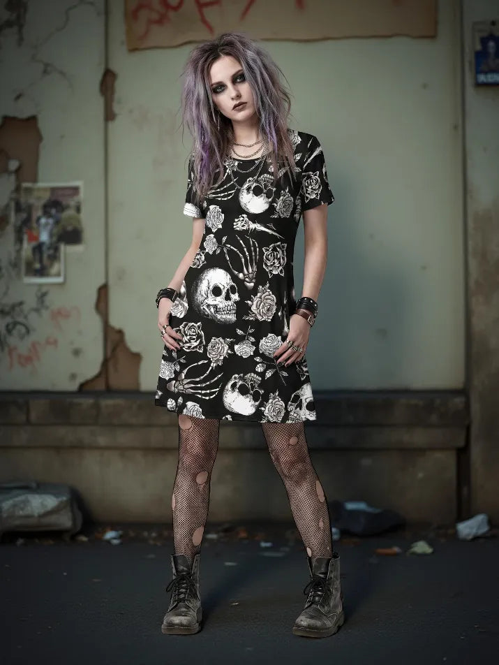 Skull Graphic Gothic Dress