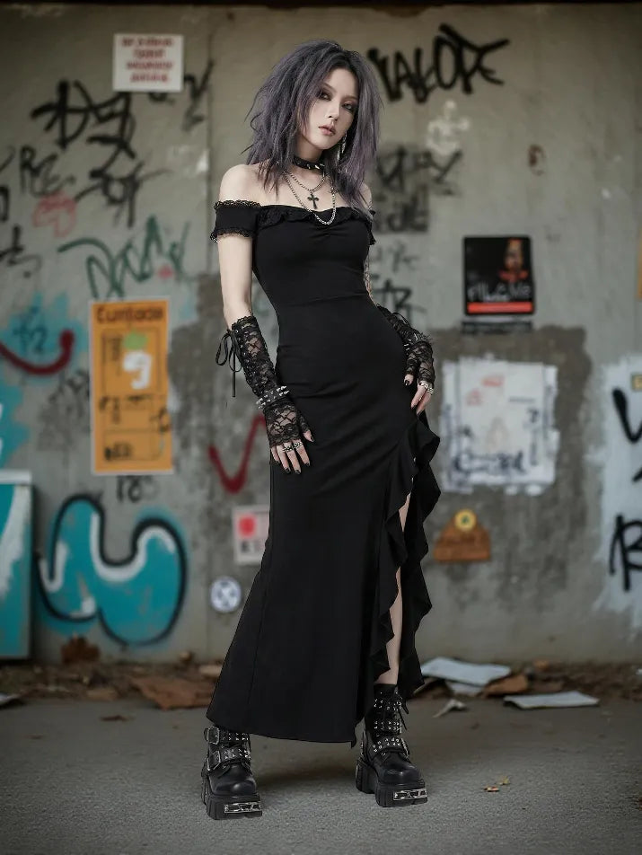 Off-Shoulder Lace Maxi Dress