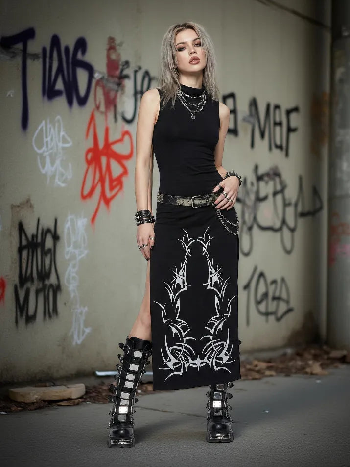 High-Split Turtleneck Maxi Dress