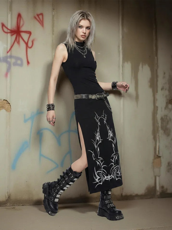 High-Split Turtleneck Maxi Dress