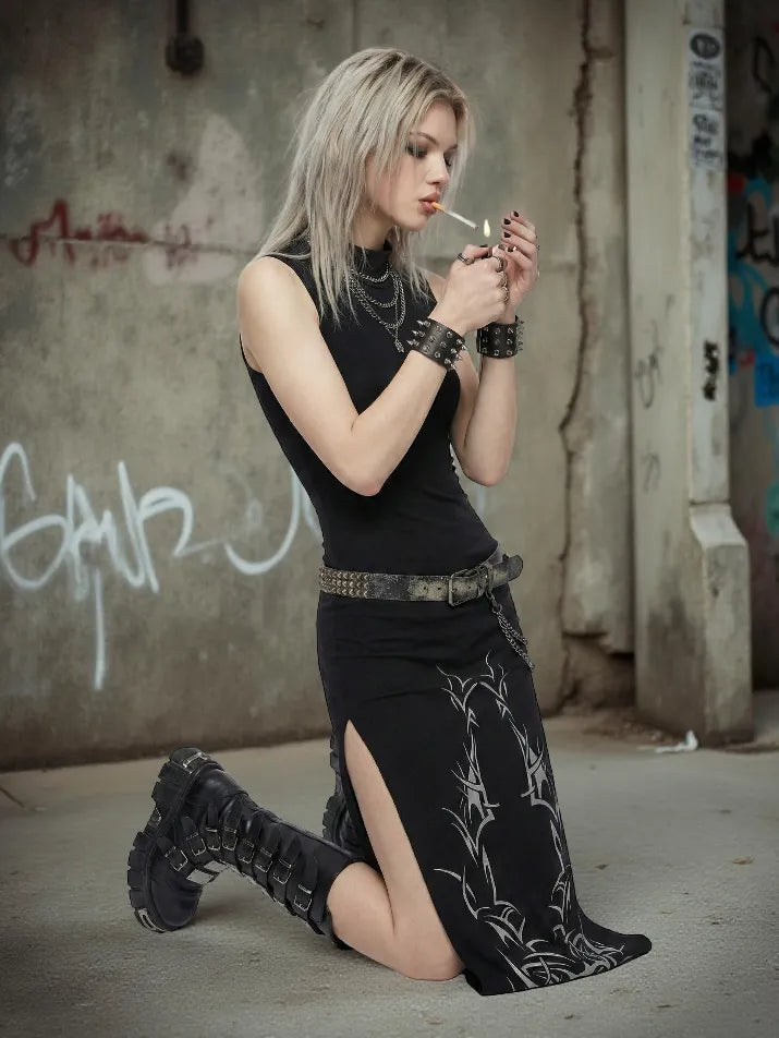 High-Split Turtleneck Maxi Dress