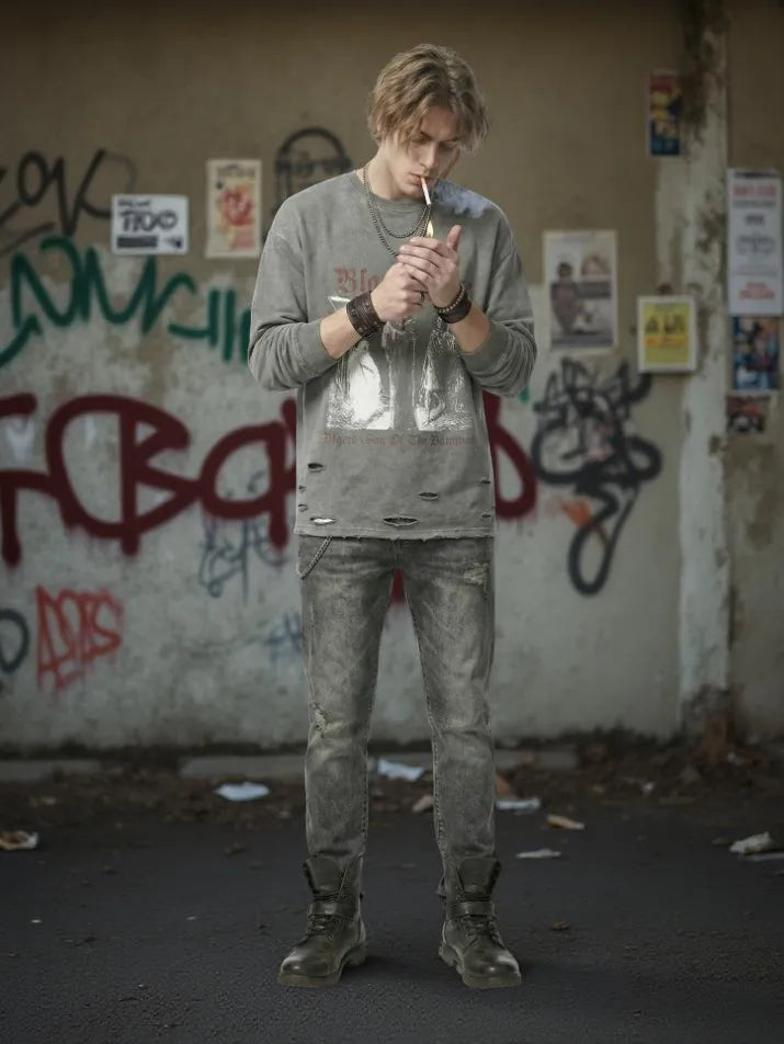 Ripped Long Sleeve Graphic Tee