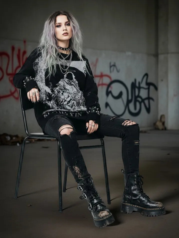 Ripped Graphic Knit Pullover