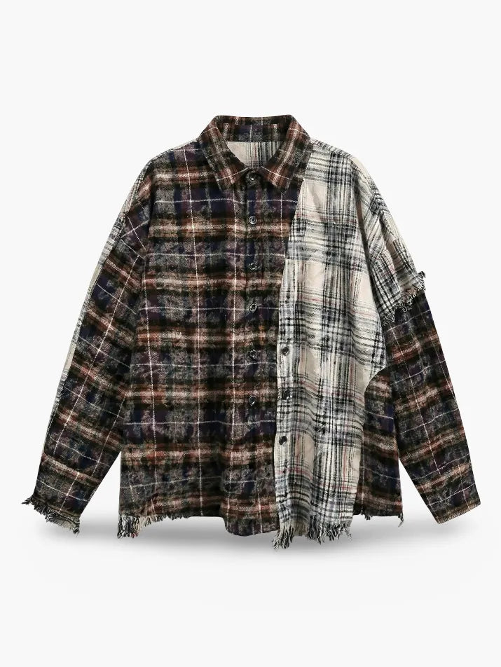 Distressed Plaid Patchwork Shirt