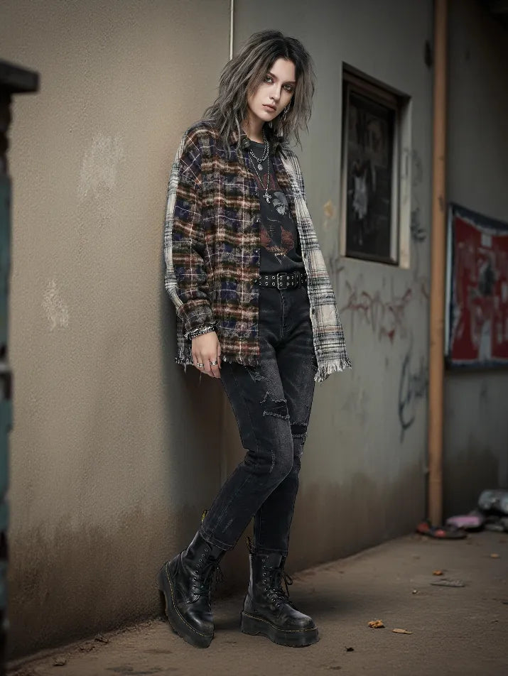 Distressed Plaid Patchwork Shirt
