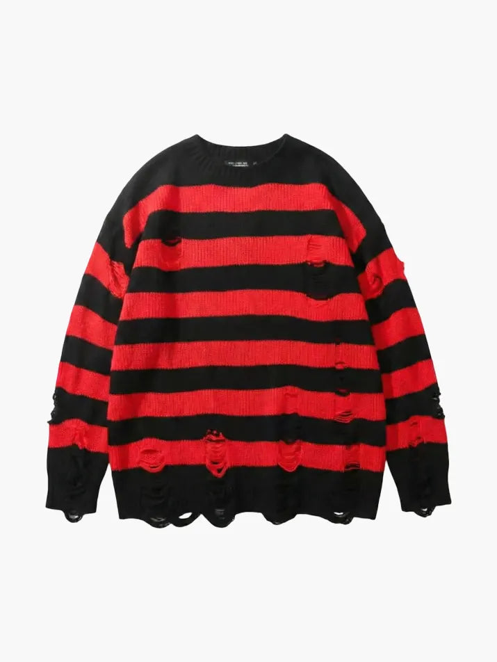 Striped Ripped Knit Sweater