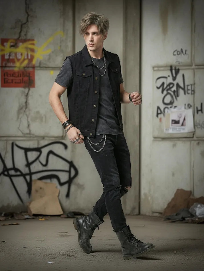 Ripped Denim Battle Vest