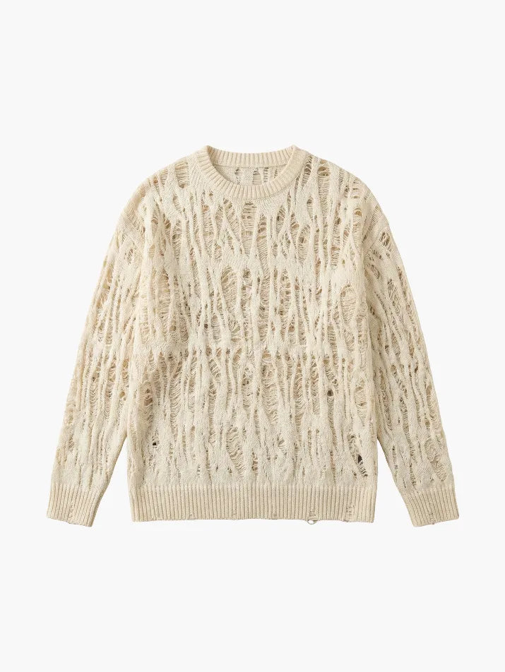 Ripped Mesh Knit Long Sleeve Tee