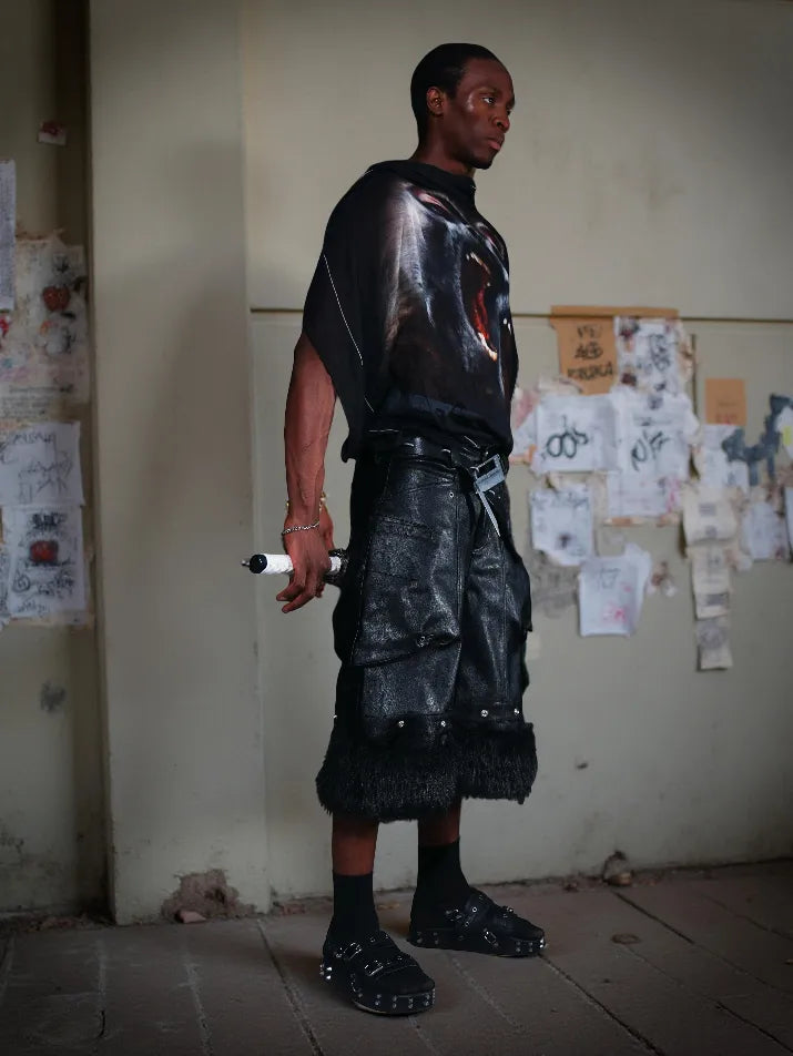 Faux Fur Patchwork Leather Shorts