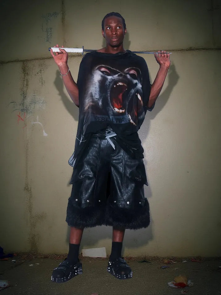 Faux Fur Patchwork Leather Shorts