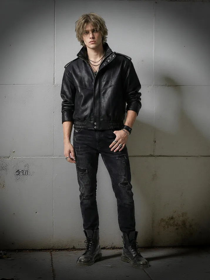 Oversized PU Leather Zip Jacket