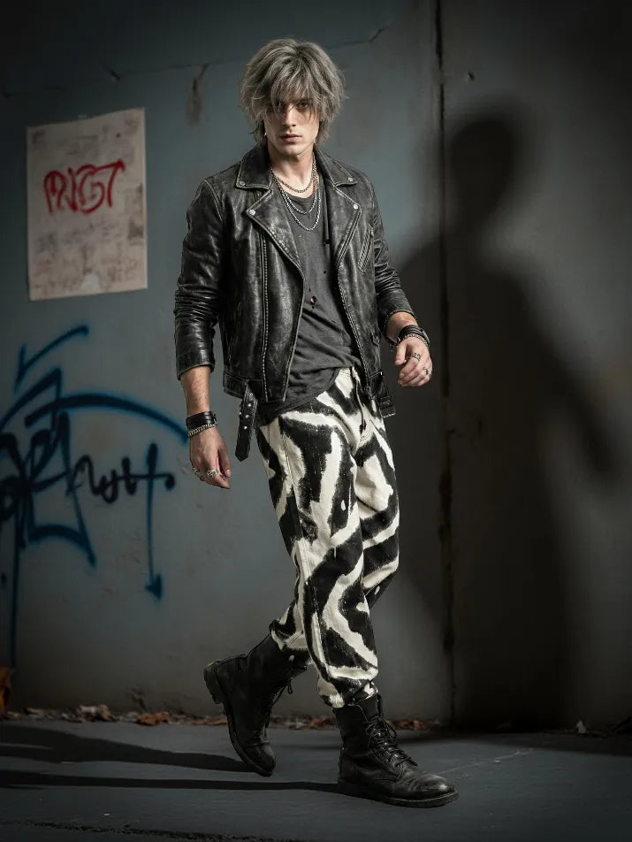 Zebra Print Baggy Denim Jeans