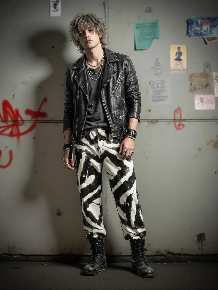 Zebra Print Baggy Denim Jeans