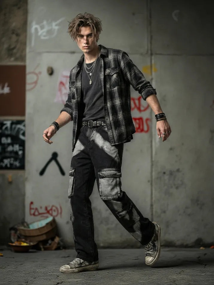 Tie-Dye Cargo Wide-Leg Jeans