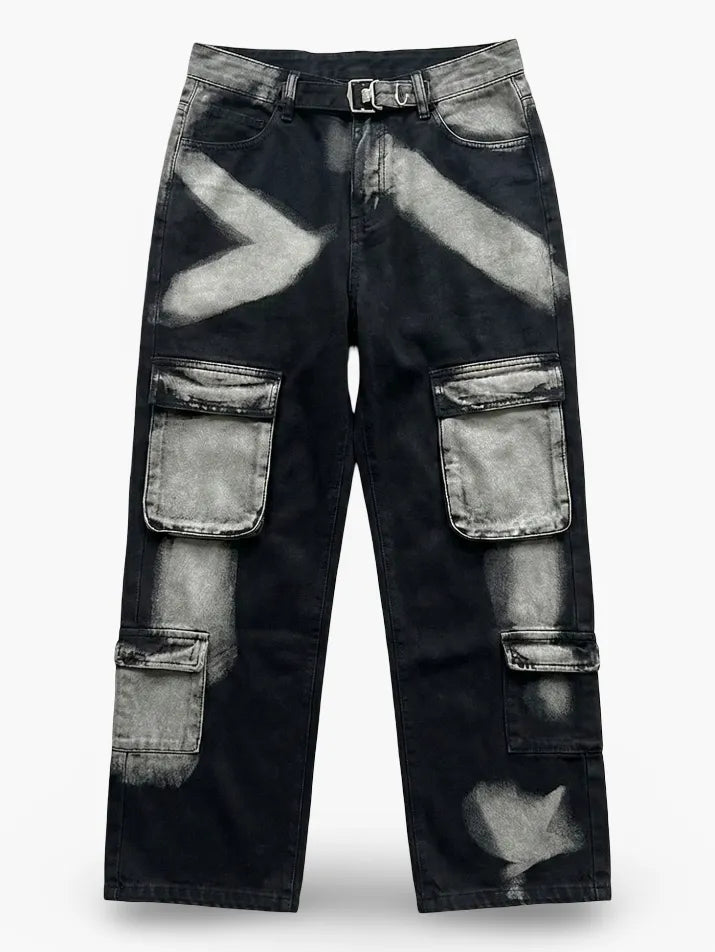 Tie-Dye Cargo Wide-Leg Jeans