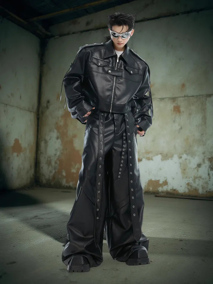 Baggy PU Leather Wide-Leg Pants