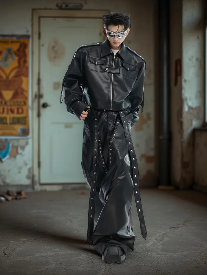Baggy PU Leather Wide-Leg Pants
