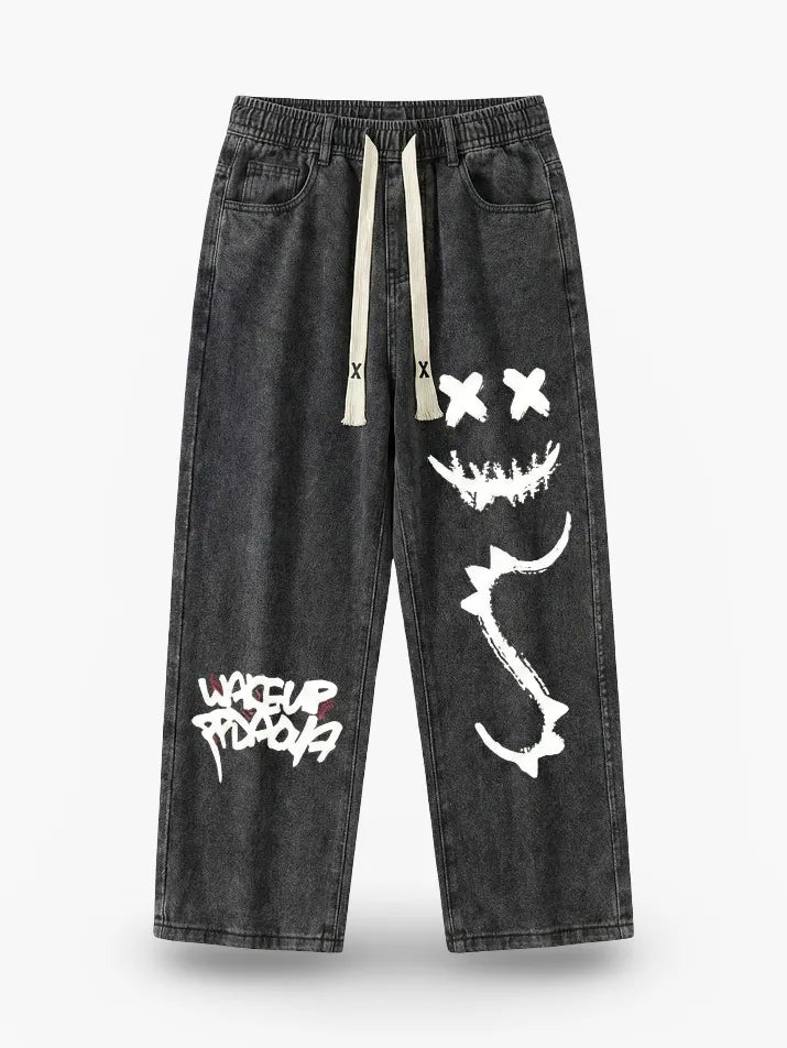 Black Graphic Baggy Denim Pants