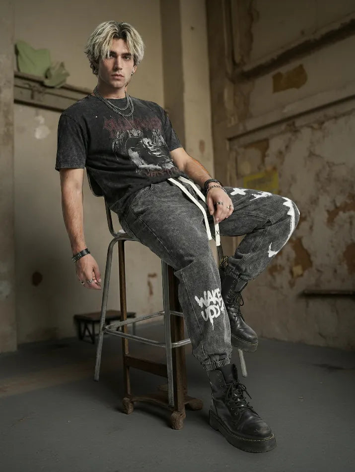 Black Graphic Baggy Denim Pants