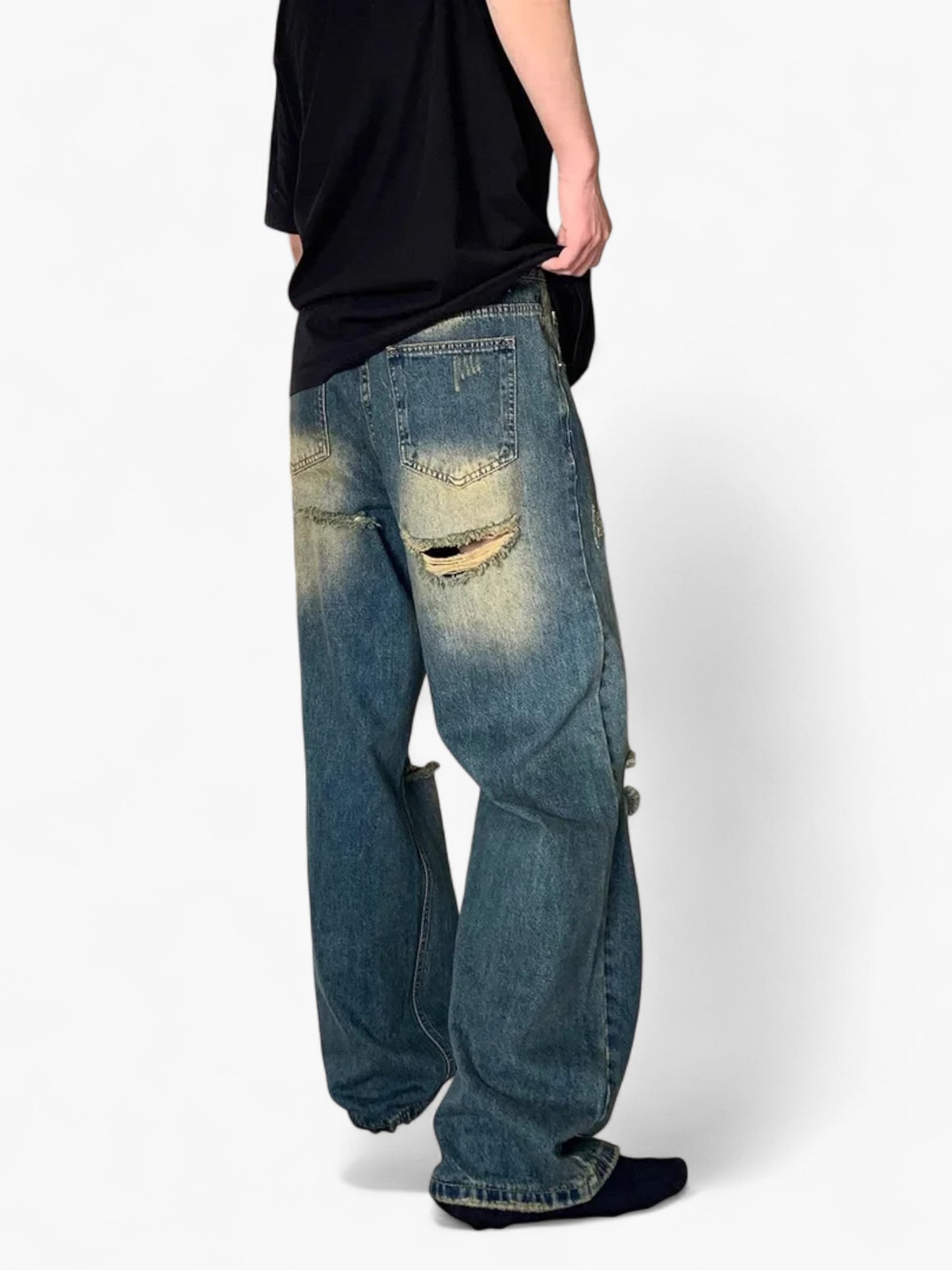 Grunge Ripped Straight-Leg Jeans