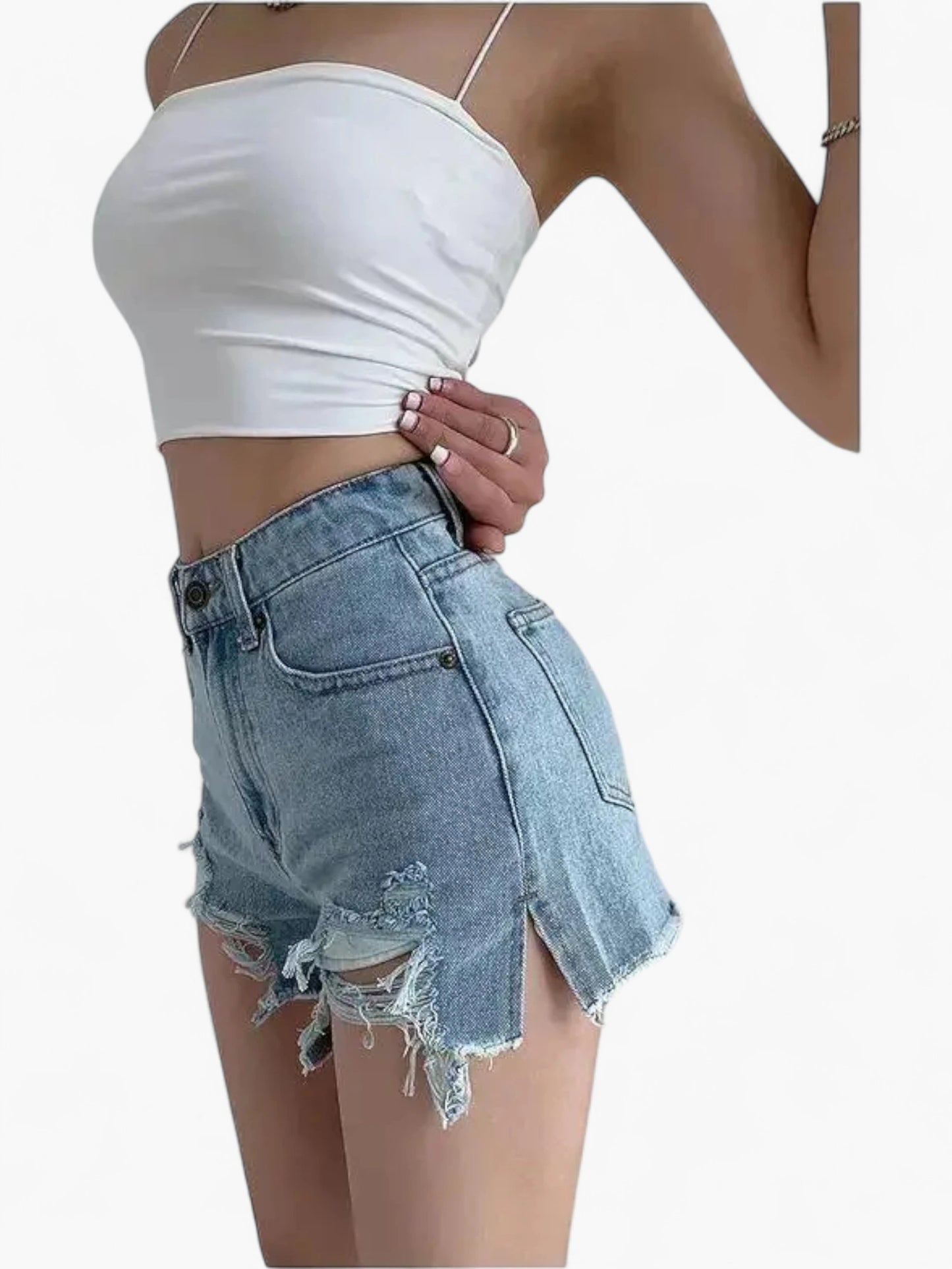 High-Waisted Grunge Denim Shorts