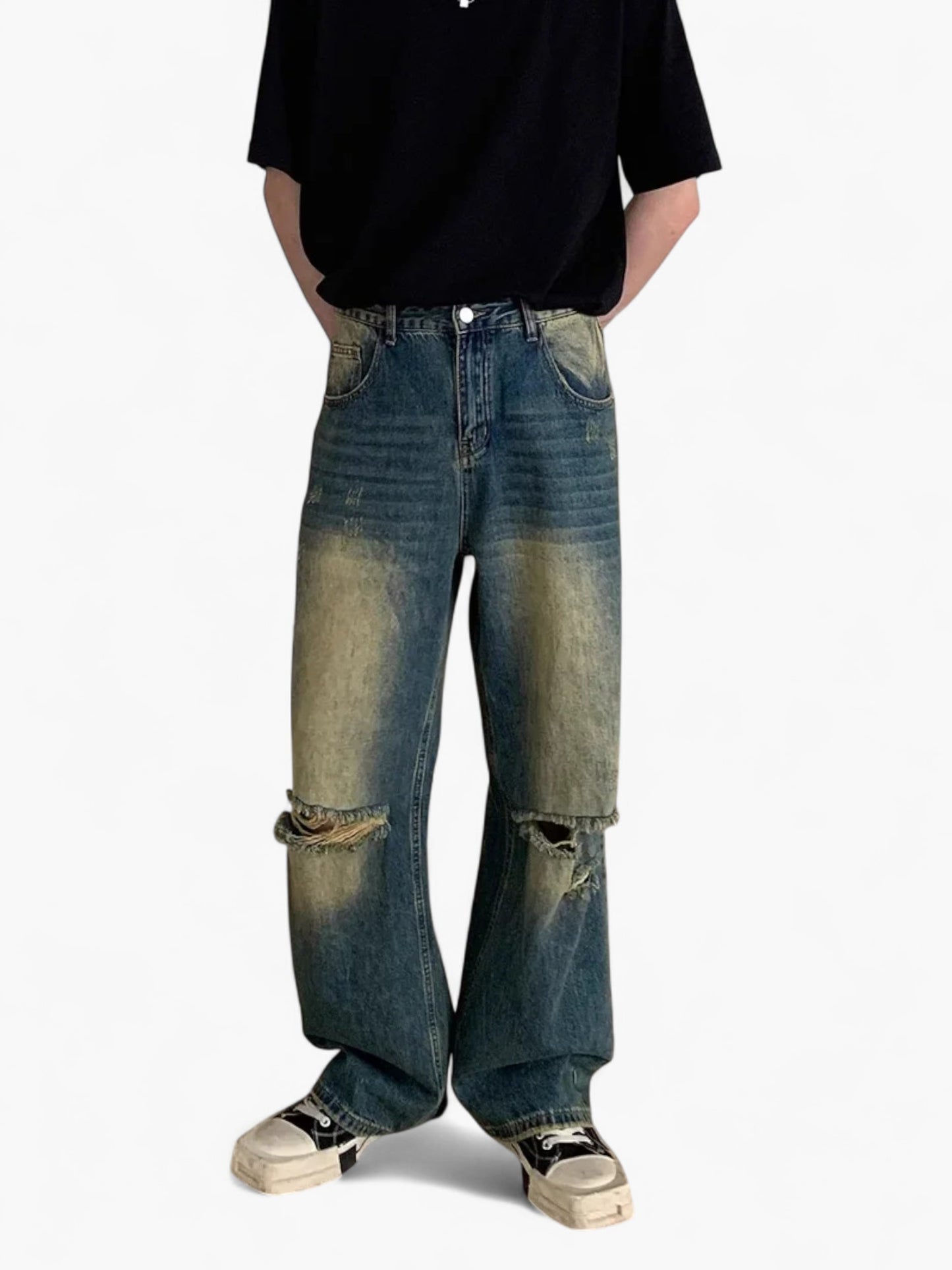 Grunge Ripped Straight-Leg Jeans
