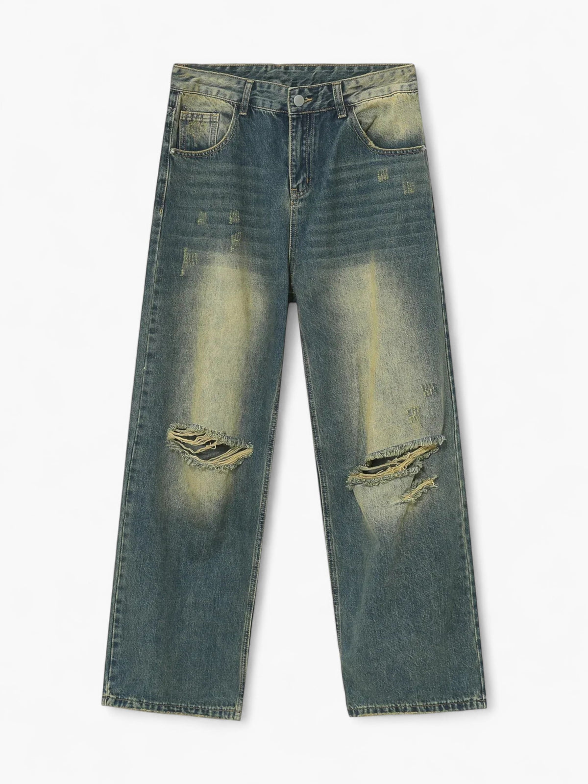 Grunge Ripped Straight-Leg Jeans