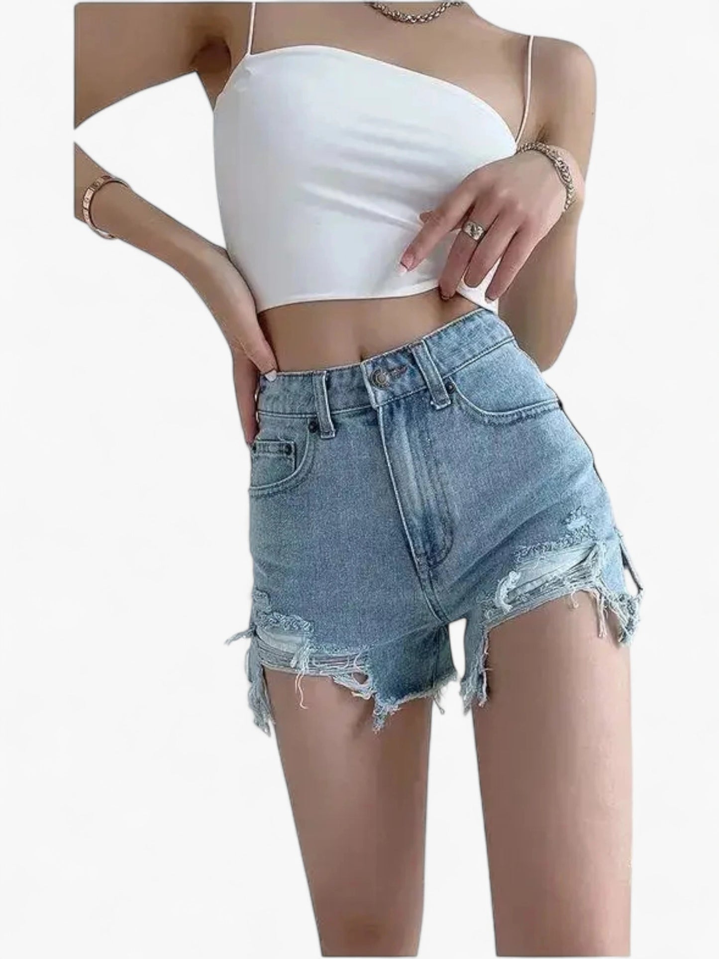High-Waisted Grunge Denim Shorts