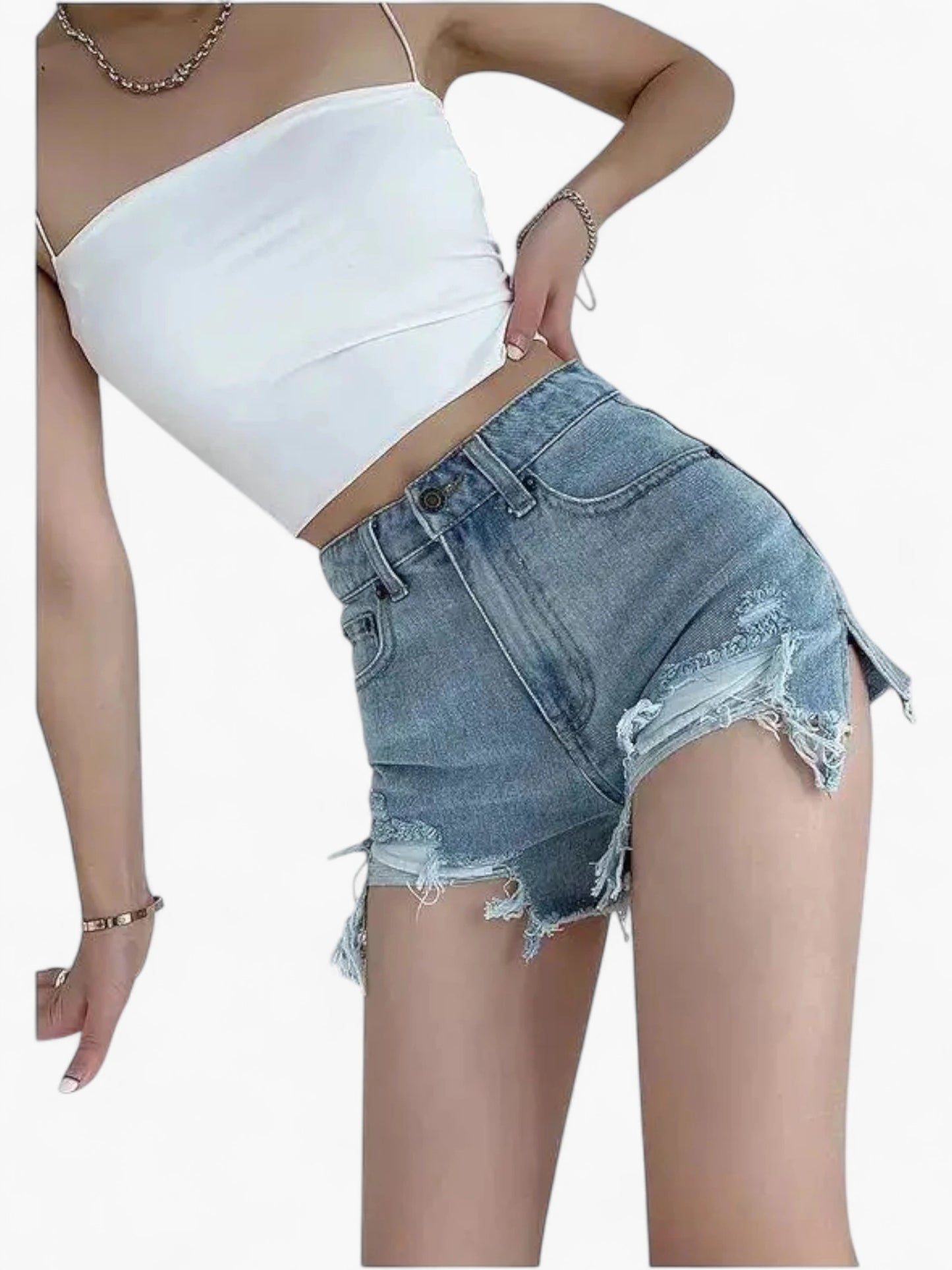 High-Waisted Grunge Denim Shorts