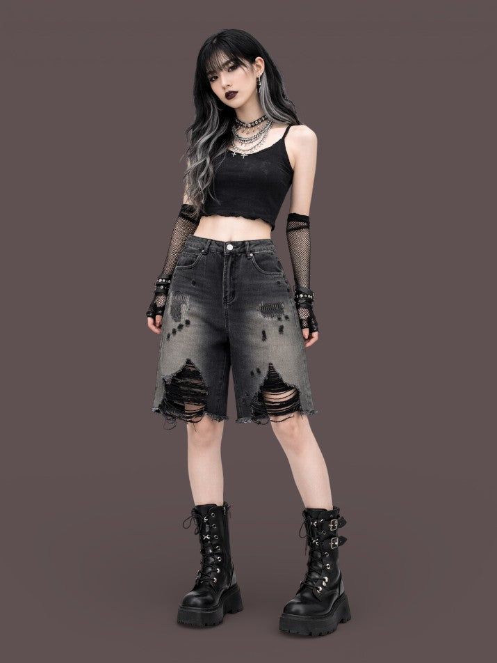 Harajuku Gradient Ripped Denim Shorts