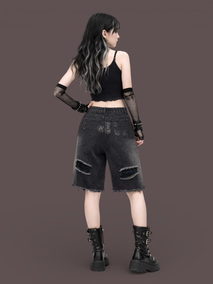 Harajuku Gradient Ripped Denim Shorts