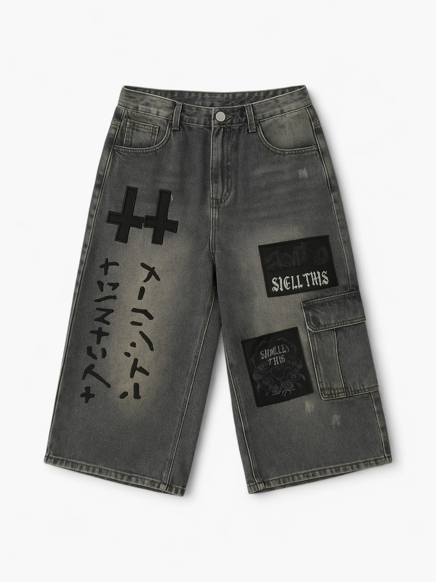 Patchwork Wide-Leg Denim Shorts