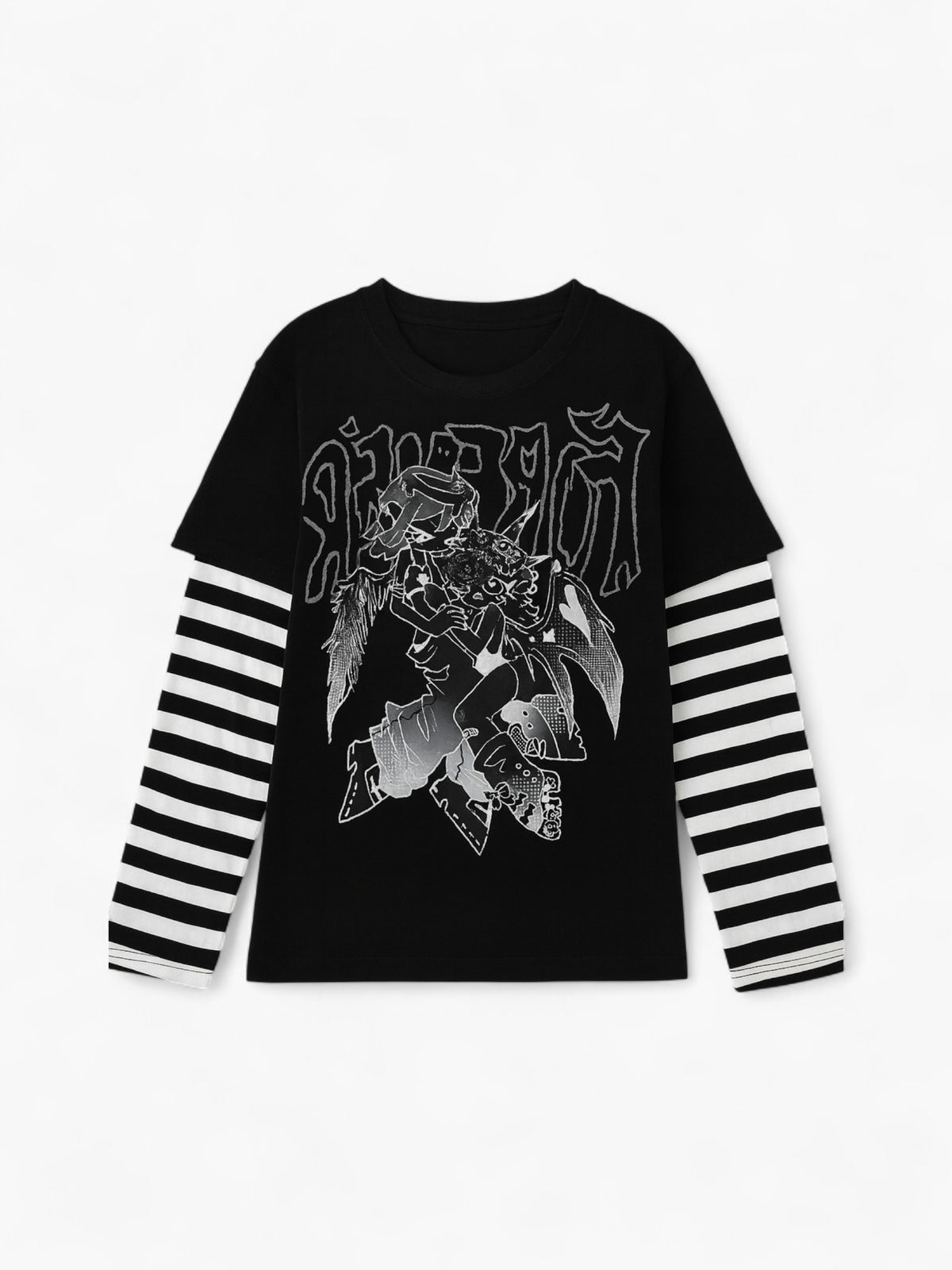 Oversized Grunge Stripe Layered Graphic Tee