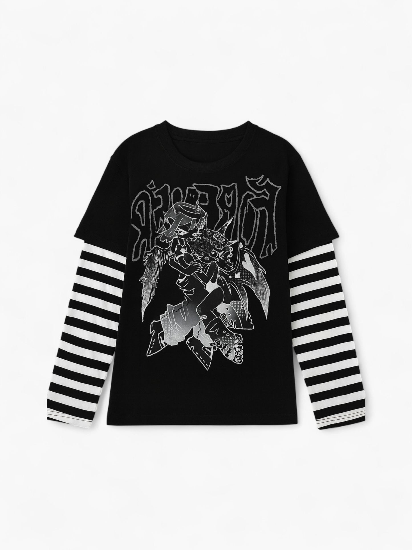 Oversized Grunge Stripe Layered Graphic Tee