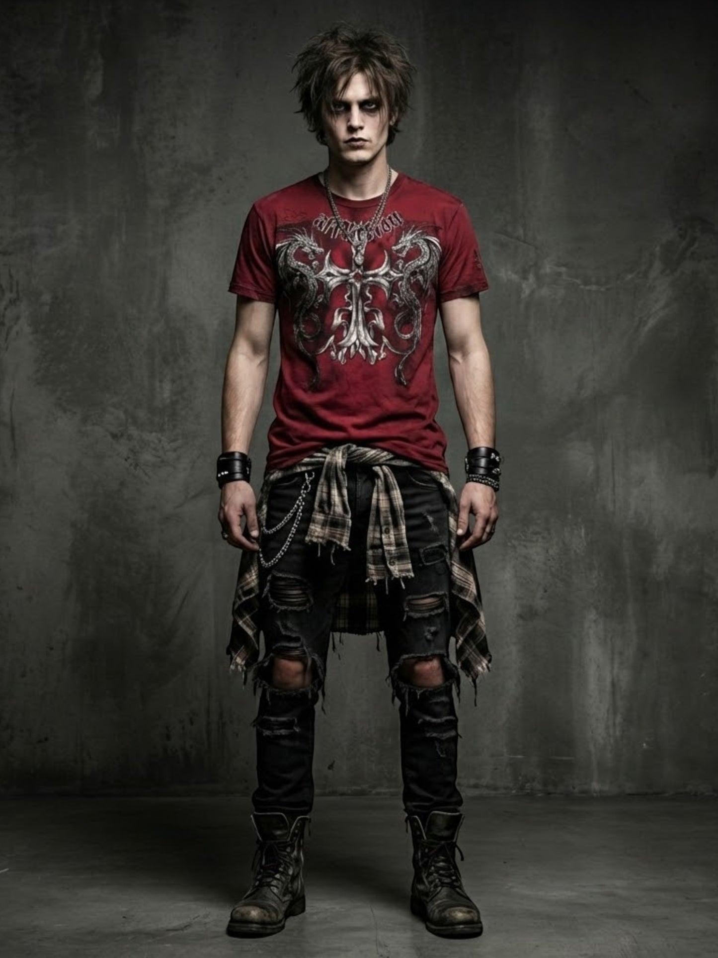 Affliction Style Red Gothic Graphic Tee