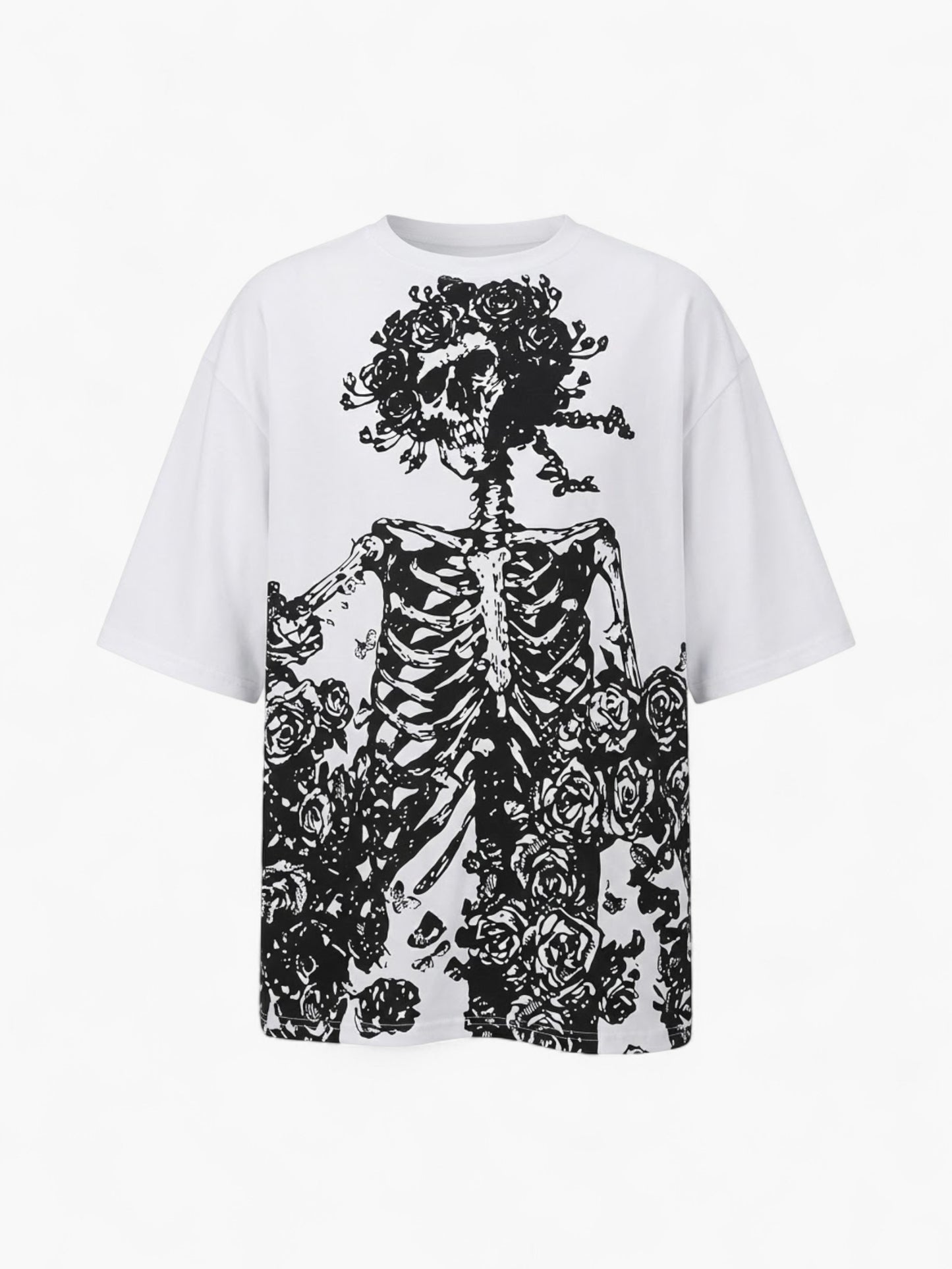 Gothic Skeleton Rose Oversized Tee